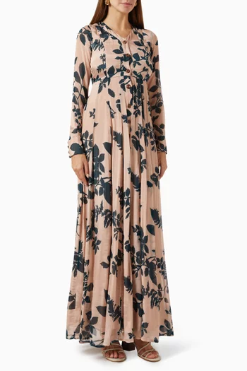 فستان طويل بنمط قميص ونقشة زهور شيفون