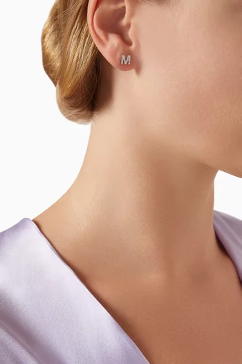M Letter Diamond Single Stud Earring in 18kt White Gold