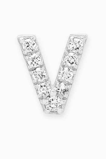 V Letter Diamond Single Stud Earring in 18kt White Gold