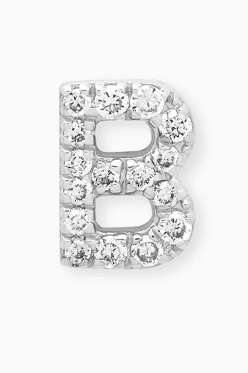 B Letter Diamond Single Stud Earring in 18kt White Gold