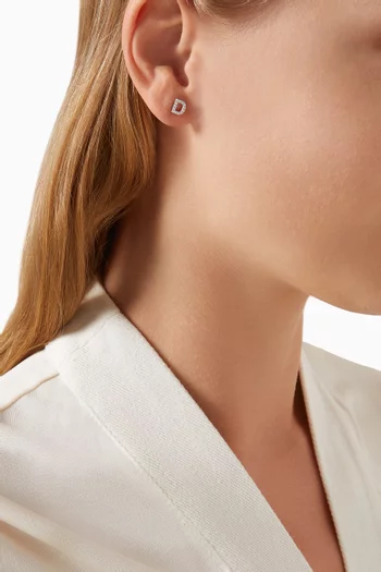 D Letter Diamond Single Stud Earring in 18kt White Gold