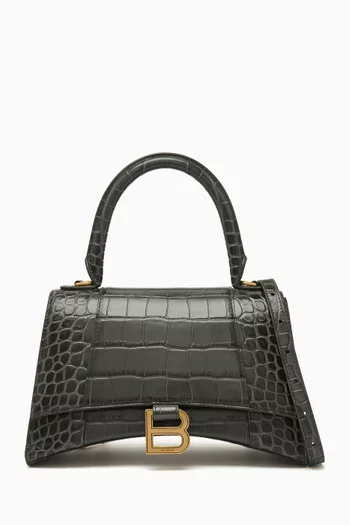 Small Hourglass Top-handle Bag in Croc-embossed Leather