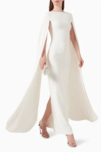 Sadie Cape-sleeve Maxi Dress in Crepe