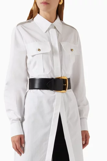 حزام بإبزيم بتصميم هندسي جلد عجل