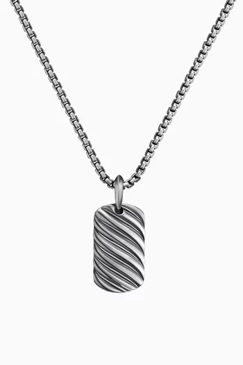 Sculpted Cable Tag in Sterling Silver, 27mm