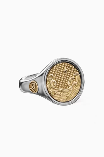 Water & Fire Duality Signet Ring in 18kt Gold & Sterling Silver