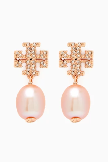 Kira Pavé Pearl Drop Earrings in 18kt Gold-plated Metal