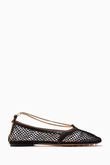Stretch Chain-embellished Ballerina Flats in Mesh and Leather
