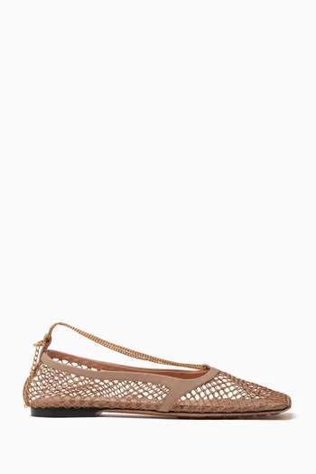 Stretch Chain-embellished Ballerina Flats in Mesh and Leather