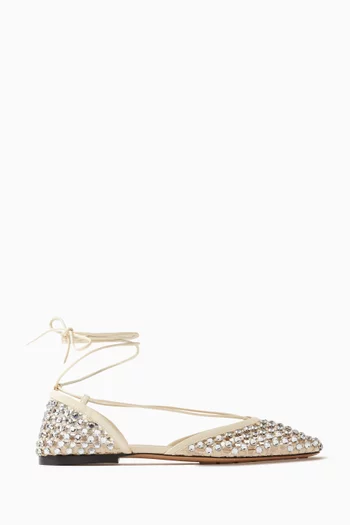 Sparkle Stretch Lace-up Flat Sandal in Leather & Mesh