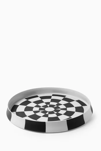 Large Damier Round Platter in Fine Porcelain