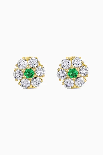 Halo Diamond & Emerald Stud Earrings in 18kt Gold