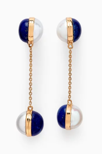 Kiku Glow Sphere Pearl & Lapis Lazuli Drop Earrings in 18kt Gold