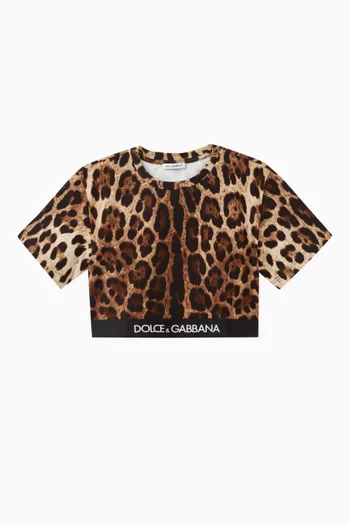 Leopard-print Logo T-shirt in Cotton-blend