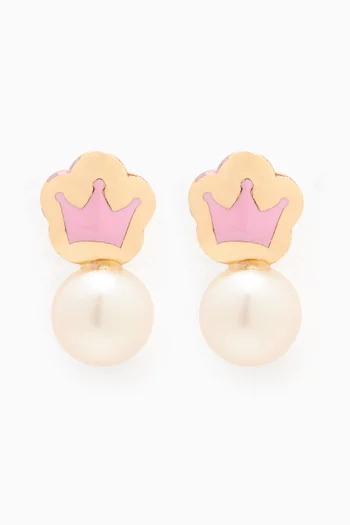 Crown Earrings with Pearls in 18kt Gold