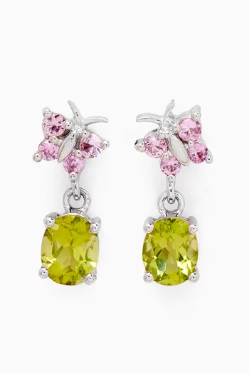 Peridot & Pink Sapphire Earrings in 18kt White Gold