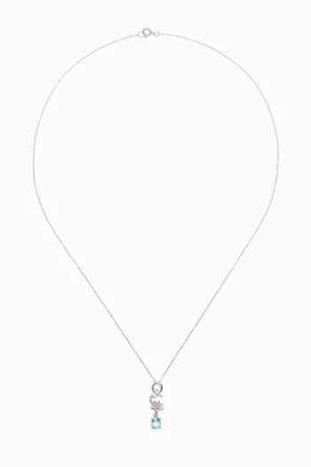 Blue Topaz & Pink Sapphire Necklace in 18k White Gold