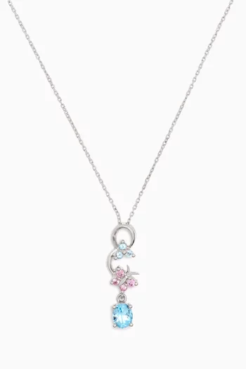 Blue Topaz & Pink Sapphire Necklace in 18k White Gold
