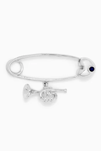 "It's a Trumpet" Sapphire Baby Pin with Diamond in 18kt Gold