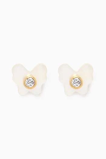 Butterfly Stud Mother of Pearl Diamond Earrings in 18kt Yellow Gold