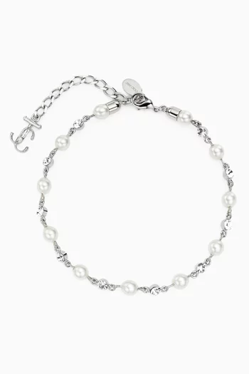 Pearl Crystal Anklet in Silver-tone Metal