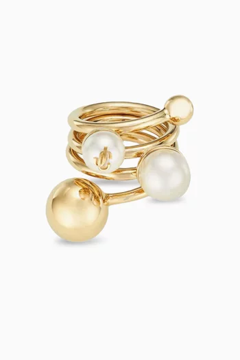 Multi Pearl Ring in Gold-finish Metal
