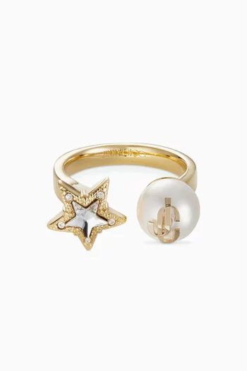 Star Pearl Ring in Gold-finish Metal
