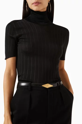 حزام بمشبك بتصميم ماسي جلد لامع