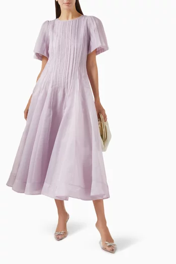 Nova Pleated Midi Dress in Organza