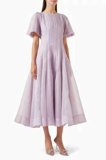 Nova Pleated Midi Dress in Organza