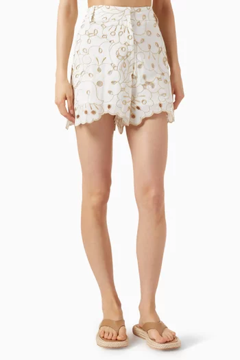 Playita Embroidered Shorts in Cotton-blend