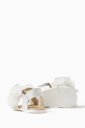 Layered Flower Appliqué Sandals in Leather