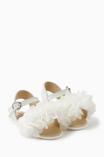 Layered Flower Appliqué Sandals in Leather