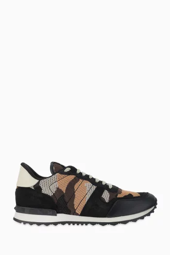 Valentino Garavani Camouflage Rockrunner Sneakers in Leather & Mesh