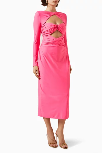 Cut-out Ruched Midi Dress in Jersey