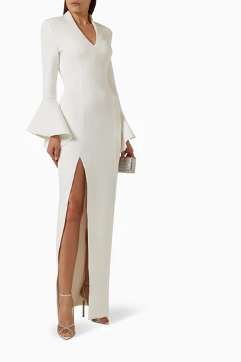 Flute-sleeve Side-slit Dress