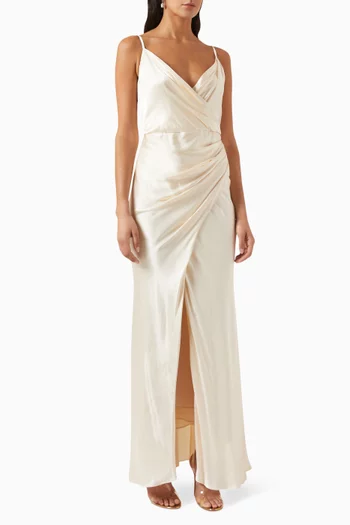 La Lune Cross Draped Maxi Dress in Viscose-silk