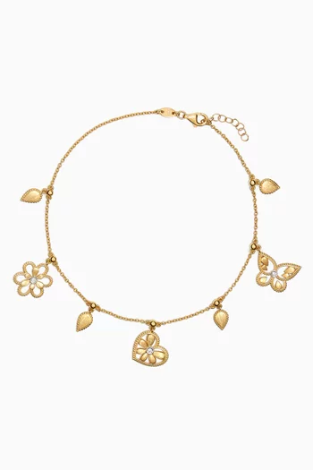 Farfasha Frou Frou Mixed Motif Diamond Anklet in 14kt Gold