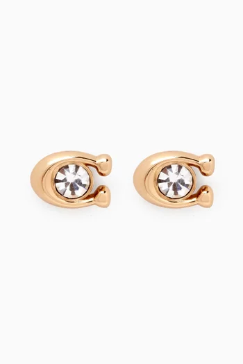 Crystal C Signature Stone Stud Earrings in Metal