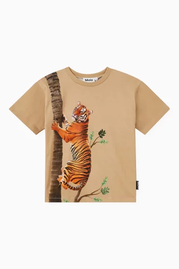 Rillo Climbing Tiger Print T-Shirt in Organic Cotton
