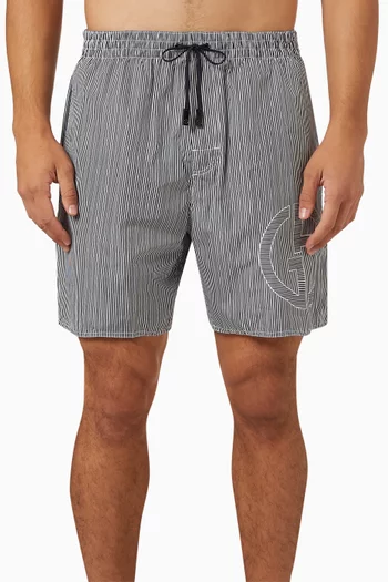 Striped Logo Swim Shorts in Nylon