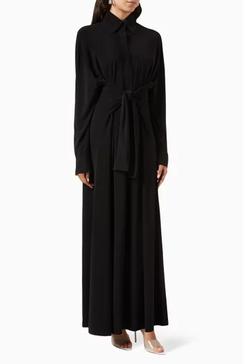 Oversized Ty Front NK Maxi Shirt Dress in Poly Lycra