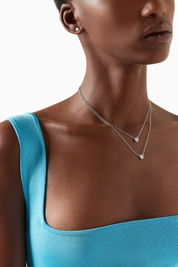 Double Row Halo Necklace & Earring Set in Rhodium-plated Brass