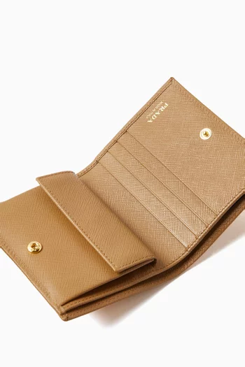 Small Triangle Logo Wallet in Saffiano Leather