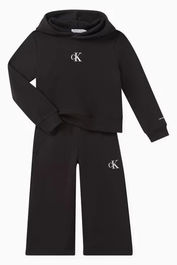 CK Logo Boxy Hoodie in Cotton Blend
