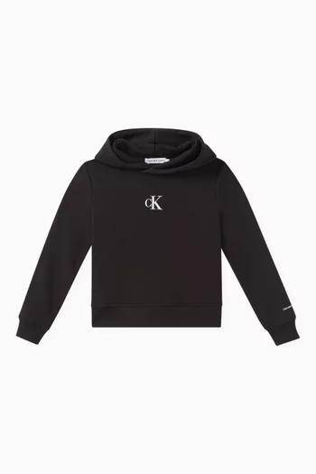 CK Logo Boxy Hoodie in Cotton Blend