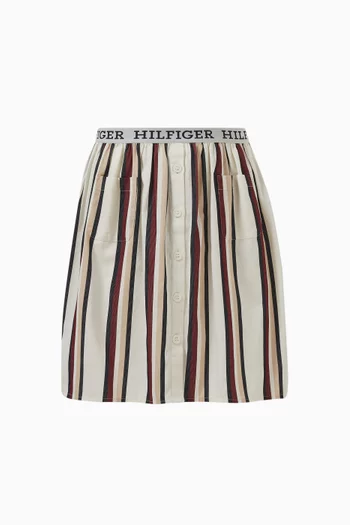 Striped Logo-detail Skirt in Cotton