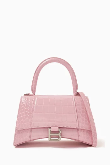 Hourglass XS Top Handle Bag in Croc-embossed Leather