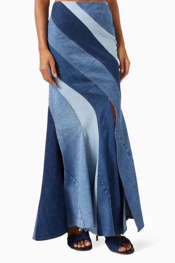 Twisted Maxi Skirt in Upcycled-denim