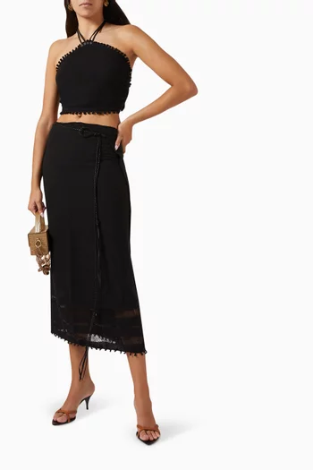 Frayed Long Pareo in Cotton-jute